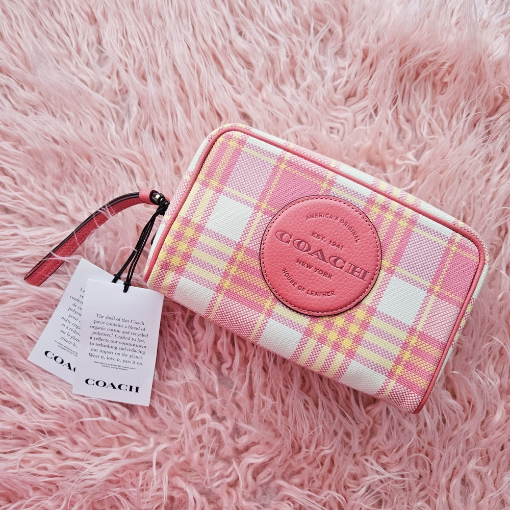 Coach Dempsey Boxy 20 Cosmetic Case Plaid Taffy NWT - Picture 9 of 9